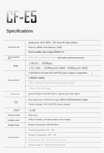 Comfast CF-E5 Outdoor 4G SIM Card WiFi LTE 300Mbps Router/Access Point 2.4GHz Wi-Fi 802.11b, Wi-Fi 802.11g, Wi-Fi 802.11n 1*Micro SIM