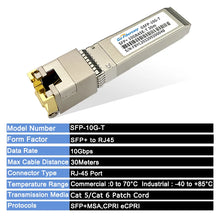 Load image into Gallery viewer, 10Gb SFP to RJ45 Transceiver Module SFP-10G-T 10GBase-TX RJ45 Copper 30m Cisco/Mikrotik/Netgear/TP-Link Fiber Optical Switch
