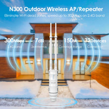 Load image into Gallery viewer, WAVLINK N300 Wireless Outdoor Router Extender 2.4GHz 5GHz Long Range Access Point with PoE Powered Waterproof 2x7 dBi Directional Antennas
