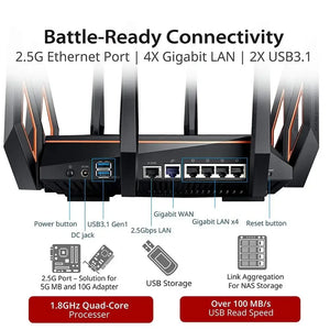 ASUS GT-AX11000 Tri-band Wi-Fi Gaming Router Worlds first 10 Gigabit with quad-core processor 2.5G gaming port DFS