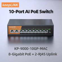 Load image into Gallery viewer, KeepLiNK 10-Port Gigabit Switch with 8-PoE and 2-RJ45 for Uplink Unmanaged Plug and Play 14.88Mpps Forwarding KP-9000-208GP
