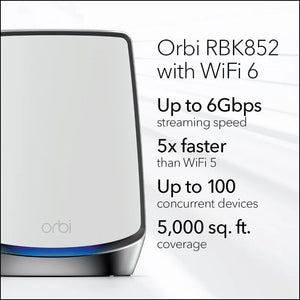 Orbi Whole Home Tri-band Mesh WiFi 6 System (RBK852) – WiFi Router with 1 Satellite Extender - Coverage up to 5,000 sq. ft.