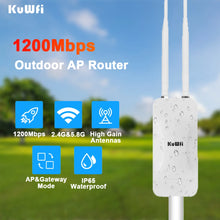 Load image into Gallery viewer, KuWFi 1200Mbps Outdoor AP Router Dual Band Wireless Wi-Fi Access Point with High Gain External Antenna Support 24V POE Repeater
