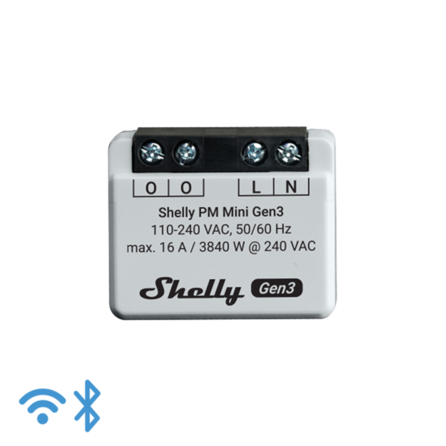 Shelly PM Mini Gen3 Power Meter, Wi-Fi-operated smart power meter, 1 Channel 16 A, Supports up to 16 A at 240 VAC, No hub required, Easy Control