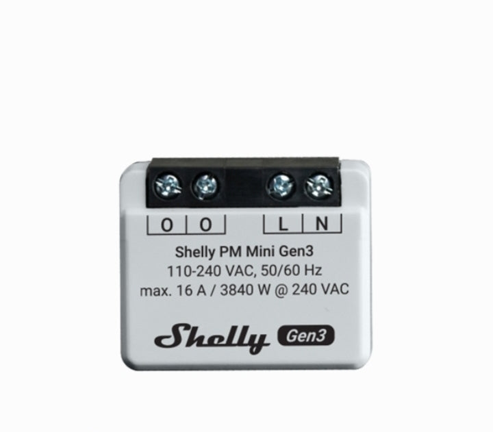 Shelly PM Mini Gen3 Power Meter, Wi-Fi-operated smart power meter, 1 Channel 16 A, Supports up to 16 A at 240 VAC, No hub required, Easy Control
