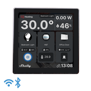 Shelly wall display smart control panel, 5 A integrated switch and color display, Embedded sensors for Temperature, Humidity & LUX, Easy navigation