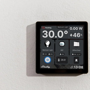 Shelly wall display smart control panel, 5 A integrated switch and color display, Embedded sensors for Temperature, Humidity & LUX, Easy navigation