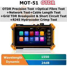 Load image into Gallery viewer, MOT-51 Mini OTDR Active Fiber Live Test 1550nm 1610nm 24/26/28dB Optical Reflectometer Touch Screen OPM OLS VFL Tester OTDR
