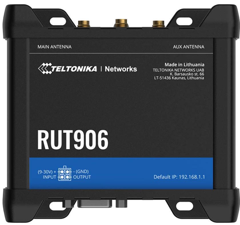 Teltonika RUT906 LTE Cat 4 GNSS antenna or DinRail Router, Dual-SIM, 1 x 100Mbps WAN port, 3 x WAN 100 Mbps ports, MoDBUS RS232/RS485 LTE Router