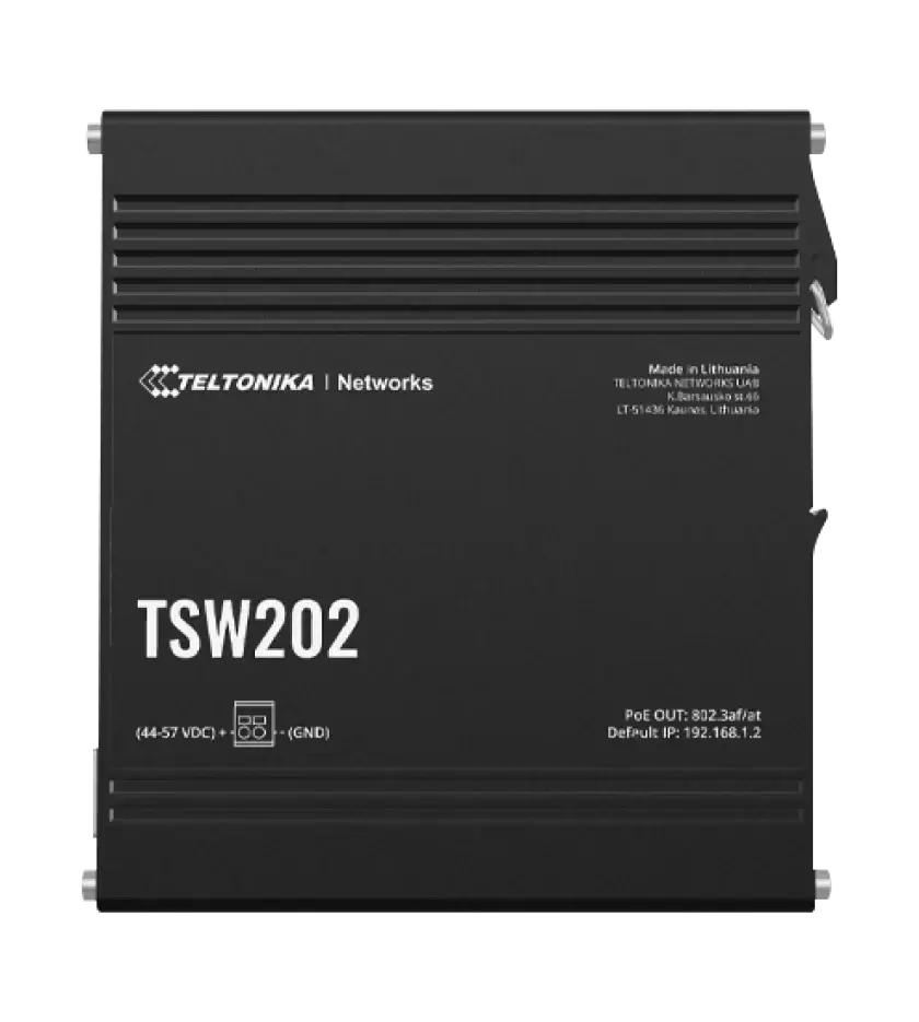 Teltonika TSW202 Layer 2+, 8 x 1 Gbps 2 x SFP Managed POE Switch (240W), 8x port PoE+ switch with 2x SFP ports for fibre optic communication, Profinet