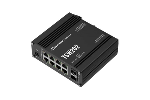 Teltonika TSW202 Layer 2+, 8 x 1 Gbps 2 x SFP Managed POE Switch (240W), 8x port PoE+ switch with 2x SFP ports for fibre optic communication, Profinet