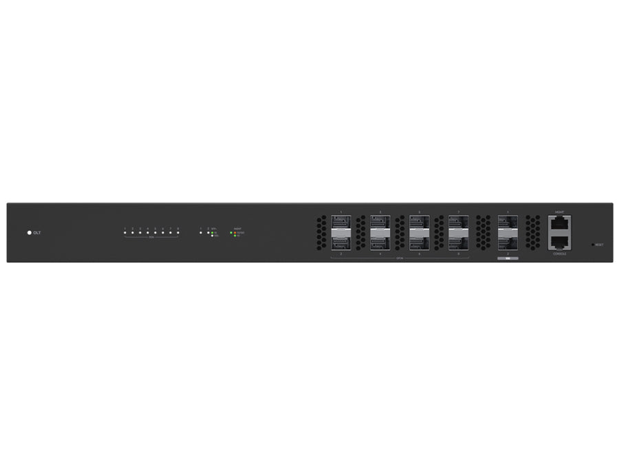 Ubiquiti UISP Fiber GPON OLT 8 PON Ports 2SFP+ with 8xPON ports up to 1024 ONUs (128x ONUs per port), 2xSFP+ ports, 2xGbE Management ports | UF-OLT