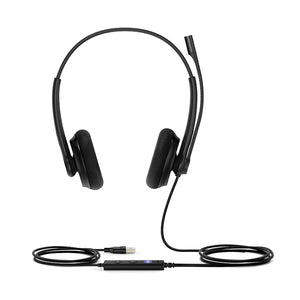 Yealink UH34 Lite Dual Earpiece USB Headset with Foam Ear Cushions - Professional Quality Audio for Business Calls and Music Listening