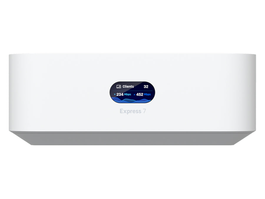 Ubiquiti UniFi Express WiFi 7 Tri-Band 10Gbps Cloud Gateway, 10Gbps data rate over 6GHz (2x2 MU-MIMO), 5GHz (2x2 MU-MIMO) + 2.4GHz (2x2 MU-MIMO) | UX7