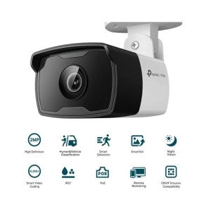 TP-Link VIGI 2MP Outdoor Bullet Network Camera,IR, PoE, 2.8 mm Fixed Lens, IP67, High Definition, Human & Vehicle Classification, Smart Detection