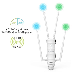 Wavlink High Power AC1200/600/300 Outdoor Repeater AP WiFi Router Dual Dand 2.4G+5Ghz Long Range Extender