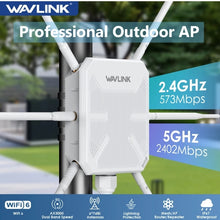 Load image into Gallery viewer, WAVLINK High Power WiFi6 Long Range Outdoor Access Point Dual Band 2.4G+5G WiFi Mesh Extender Booster with PoE IP67 Weatherproof
