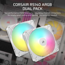 Load image into Gallery viewer, CORSAIR RS140 ARGB 140mm PWM Fans Dual Pack, White, Noise level (high speed): 36 dB, Maximum airflow: 95.5 cfm, Product colour: White
