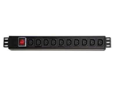 Power Distribution Unit, 1U, 10 way, 3 Pin SA plug, 240v/50hz, 16 Amp Thermal Overload Switch, Side Mounted