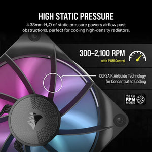 CORSAIR RX RGB Series; iCUE LINK RX120 RGB; 120mm Fan; Triple Pack, Noise level (high speed): 36 dB, Maximum airflow: 73.5 cfm, Product colour: Black