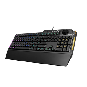 Asus TUF Gaming K1 RGB keyboard with dedicated volume knob, spill-resistance, side light bar and Armoury Crate, USB Wired, 19-key rollover, Wrist rest