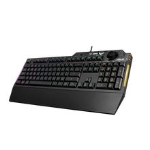 Load image into Gallery viewer, Asus TUF Gaming K1 RGB keyboard with dedicated volume knob, spill-resistance, side light bar and Armoury Crate, USB Wired, 19-key rollover, Wrist rest
