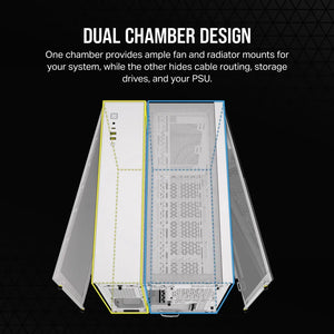 Corsair 2500D Airflow Micro ATX Dual Chamber PC Case, Midi Tower, PC CASE, White, ATX, 18 cm, 40 cm, Width: 304 mm, Depth: 469 mm, Height: 376 mm