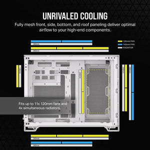 Corsair 2500D Airflow Micro ATX Dual Chamber PC Case, Midi Tower, PC CASE, White, ATX, 18 cm, 40 cm, Width: 304 mm, Depth: 469 mm, Height: 376 mm