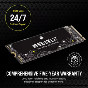 Corsair MP600 CORE XT 2TB NVMe PCIe M.2 SSD, Read speed 5000 MB/s, Write speed 4400 MB/s, Component for PC/Laptop