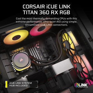 Corsair iCUE Link TITAN 360 RX RGB Liquid CPU Cooler – RX120 RGB Fans – Fits Intel LGA 1851/1700; AMD AM5/AM4 – iCUE Link System