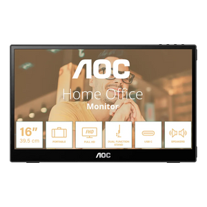 AOC-16T3E Portable Monitor USB-C Powered | 15.6-inch | IPS Full HD (FHD) 1920 x 1080 Display Resolution |USB-C Powered × 2 | Carry case | Pivot | VESA