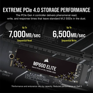 Corsair MP600 ELITE 1TB Gen4 PCIe x4 NVMe M.2 SSD (no heatsink), Component for PC, PCI Express 4.0, 3D TLC