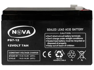 NOVA Sealed Lead Acid Battery 12V7Ah, Backup Power in case of loss of Power, with 7Ah Amperage per Hour, 12 Volts, Tab Connector, 153 x 66 x 94mm, 2kg