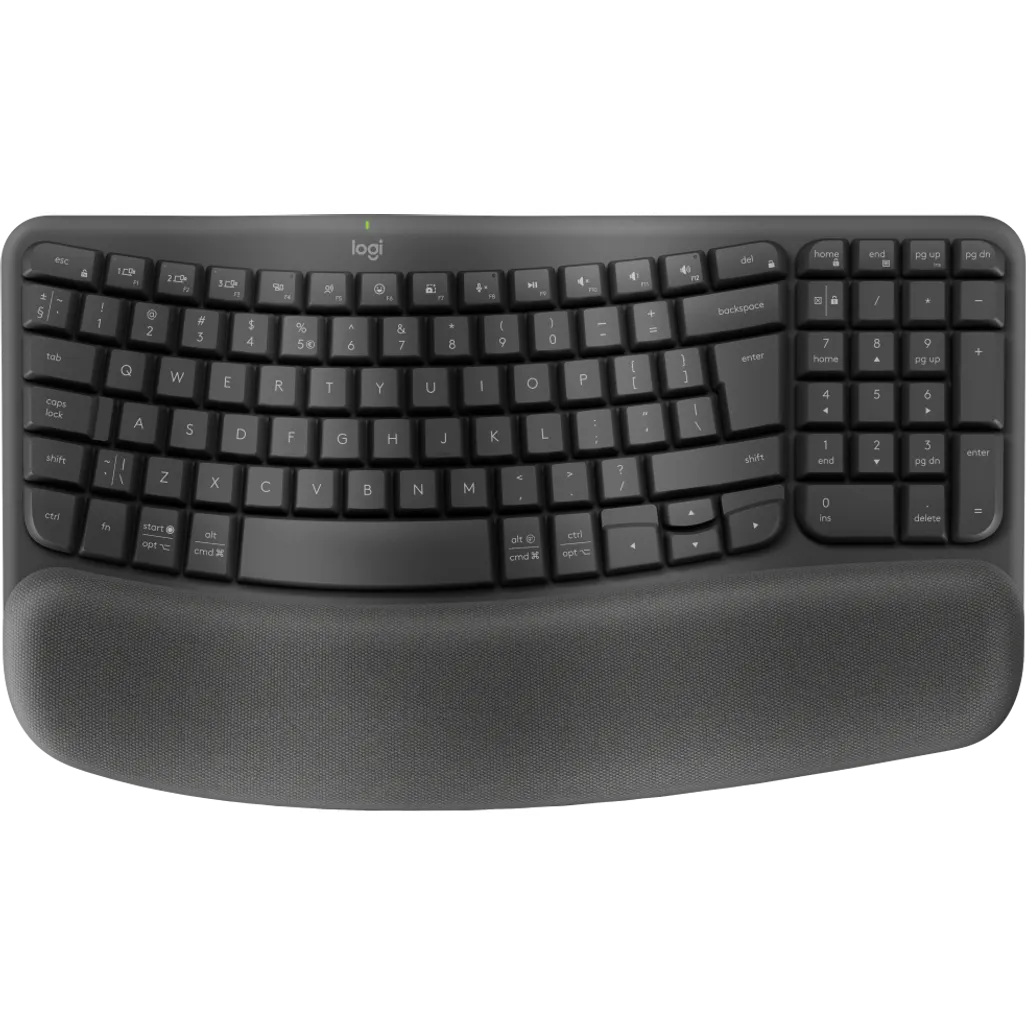 Logitech 920-012304 Wave Keys Wireless Ergonomic Keyboard, Curved, RF Wireless + Bluetooth, QWERTY layout, Graphite