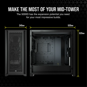 Corsair 5000D Airflow Tempered Glass Mid-Tower PC CASE; Black - 4x3.5''; 2x2.5''; Up to 360mm Liquid Coolers - ATX Chassis