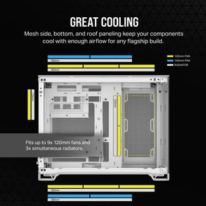 Corsair 2500X, Midi Tower, Desktop PC CASE, ATX, 18 cm, 40 cm, Micro ATX Dual Chamber PC Case; White, Width: 304 mm, Depth: 469 mm, Height: 376 mm