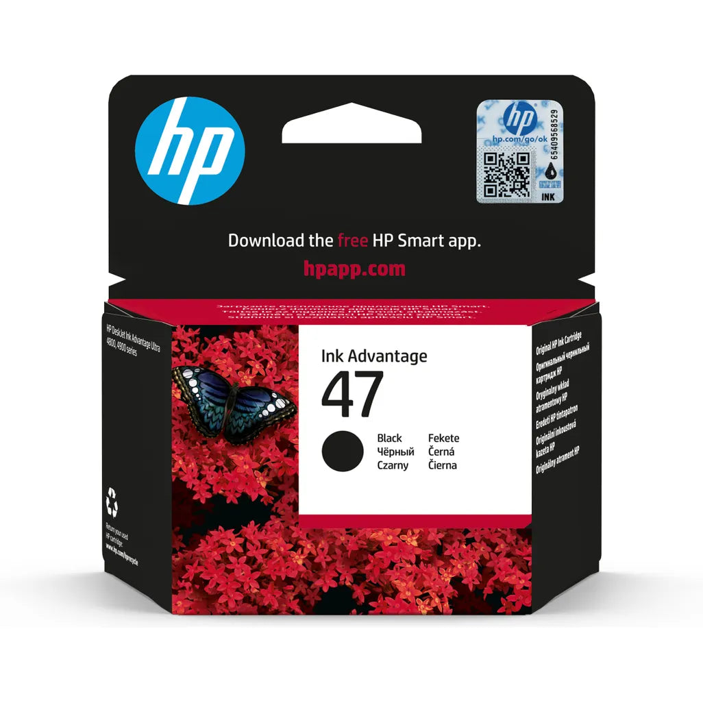 HP 47 Black Original Cartridge ~1;500 pages yield, Printing colours: Black, Quantity per pack: 1 pc(s)