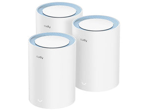 Cudy Dual Band AC 1200Mbps Fast Ethernet Mesh 3 Pack, featuring 2x 10/100 Ethernet Ports (Per Mesh Point), integrated antennas, PSU | M1200 (3-Pack)