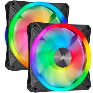 Corsair iCUE QL140 RGB 140mm PWM Dual Fan Kit with Lighting Node CORE, Fan diameter: 14 cm, Voltage: 6 - 13.2 V, Product colour: Black, Grey