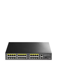 Cudy 24 Port Fast Ethernet PoE 290W 2 Gigabit 1SFP Switch, 24× FE with 802.3at/af Mode A PoE, 2× Uplink GbE + 1×Uplink SFP, 300W PSU, VLAN | FS1026PS1