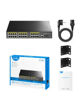 Load image into Gallery viewer, Cudy 24 Port Fast Ethernet PoE 290W 2 Gigabit 1SFP Switch, 24× FE with 802.3at/af Mode A PoE, 2× Uplink GbE + 1×Uplink SFP, 300W PSU, VLAN | FS1026PS1
