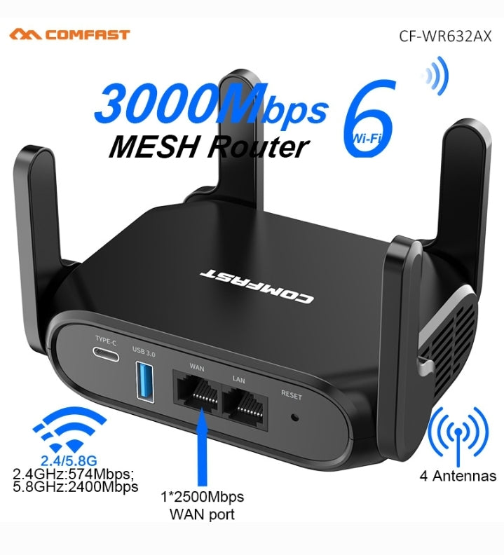 Comacst Fiber Router Comfast WiFi6 3000Mbps Mesh Router WiFi System Whole Home Coverage 2 ...