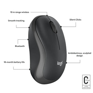 Logitech M240 Silent Bluetooth Mouse, Ambidextrous, 3 Buttons, wireless mouse - Graphite, 910-007119