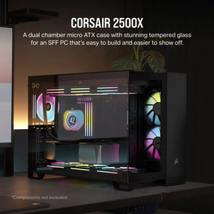 Corsair 2500X, Midi Tower, PC Micro ATX Dual Chamber PC CASE; Black, ATX, 18 cm, 40 cm, Width: 304 mm, Depth: 469 mm, Height: 376 mm, Desktop PC CASE