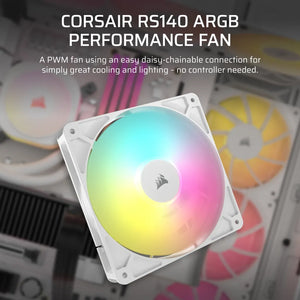 CORSAIR RS140 ARGB 140mm PWM Fan, Fan diameter: 14 cm, White, Noise level (high speed): 36 dB, Maximum airflow: 95.5 cfm, Product colour: White