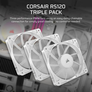 CORSAIR RS120 120mm PWM Fans Triple Pack – White