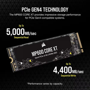 Corsair MP600 CORE XT 4TB NVMe PCIe M.2 SSD, Read speed: 5000 MB/s, Write speed: 4400 MB/s, Component for: PC/Laptop