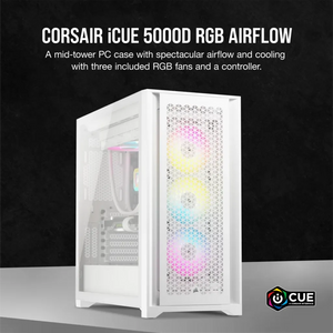 Corsair iCUE 5000D RGB Airflow Tempered Glass Mid-Tower PC CASE; White, Width: 245 mm, Depth: 520 mm, Height: 520 mm