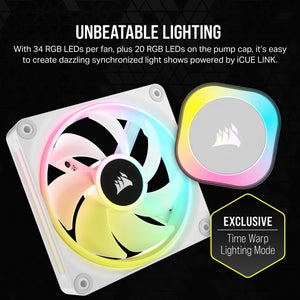 Corsair iCUE Link H100i RGB Liquid CPU Cooler - QX120 RGB Fans - White - 240mm Radiator - Fits Intel LGA 1700; AMD AM5 - Hub Included