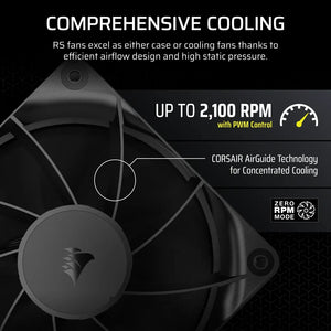 CORSAIR RS120 120mm PWM Fans Triple Pack, 2100 RPM, Noise level (low speed): 10 dB, Noise level (high speed): 36 dB, Maximum airflow: 72.8 cfm